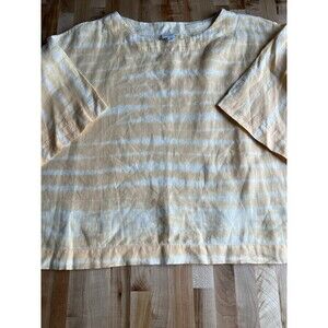 Pure Jill Short Sleeve Boxy Top Oversized 100% Linen Tie Dye Orange White M